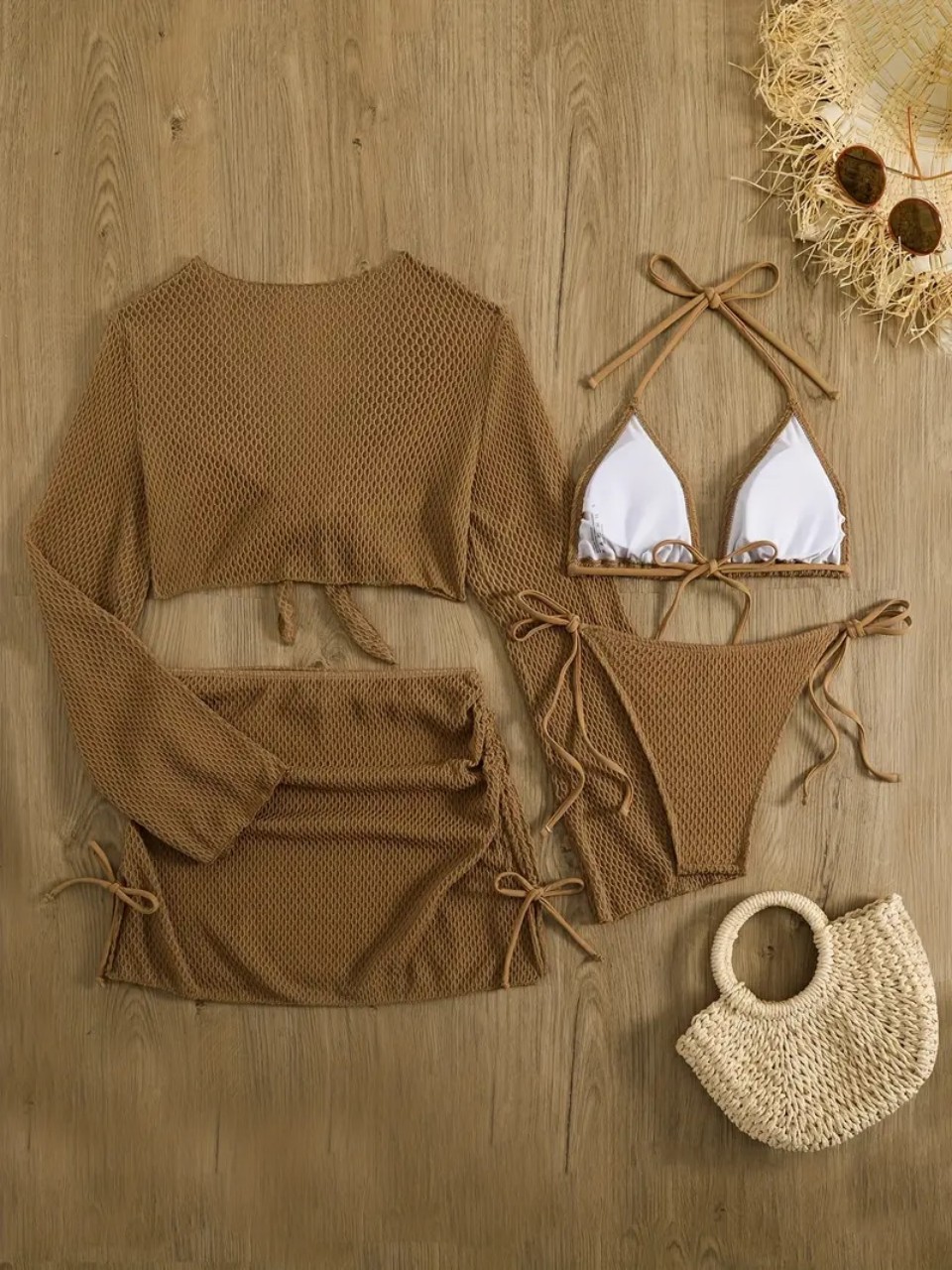 4 Piece Halter Bikinis Set 202 - огляд і ціна Swim Cover Up Mesh