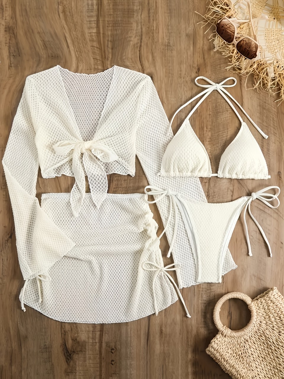 4 Piece Halter Bikinis Set 202 - огляд і ціна Swim Cover Up Mesh