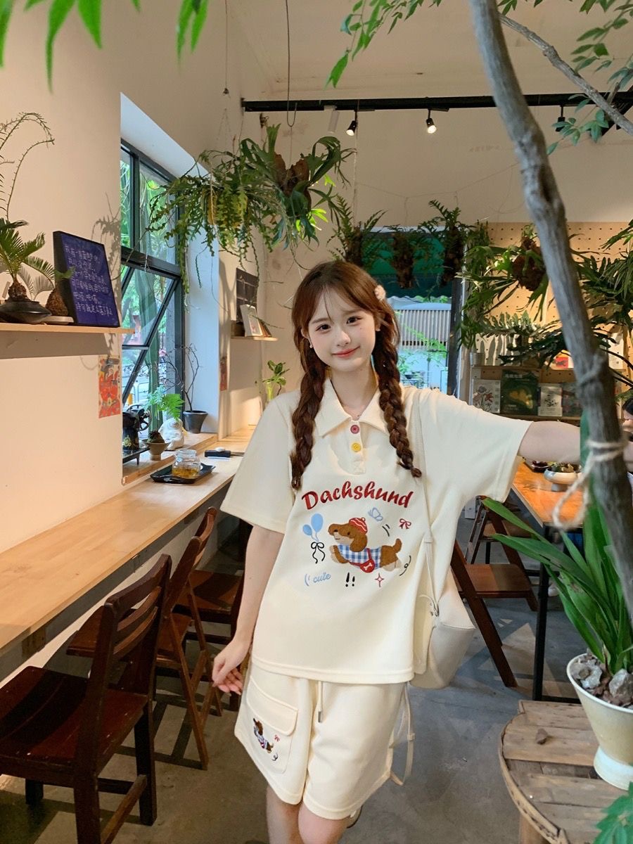 Kawaii Embroidery Dog Japan St - огляд і ціна Japan Summer Clothing Women